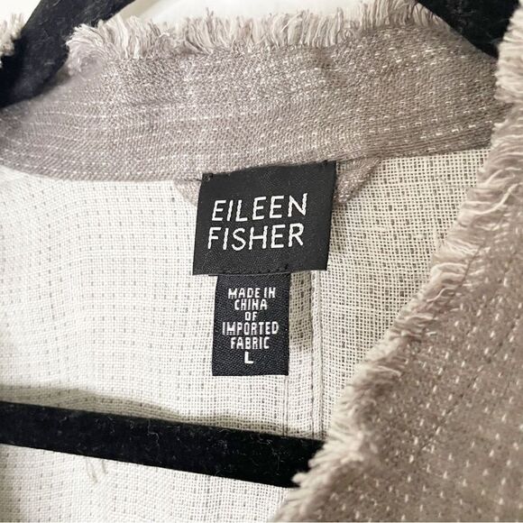 Eileen Fisher Irish Linen Single Button Double Front Pocket Jacket L light grey - Picture 4 of 8